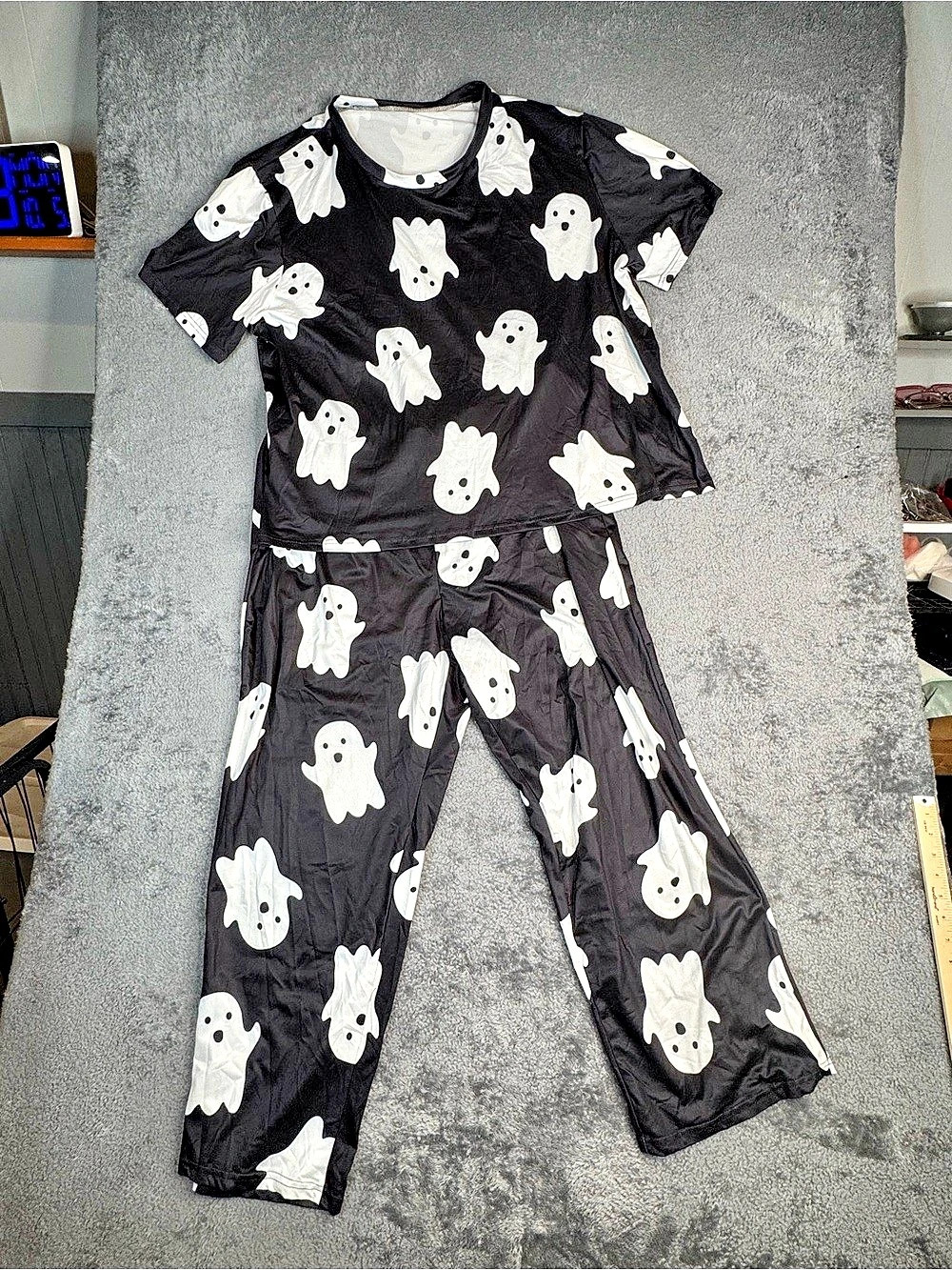 Ghost Print Jumpsuit in Black & White Size 3X Like New